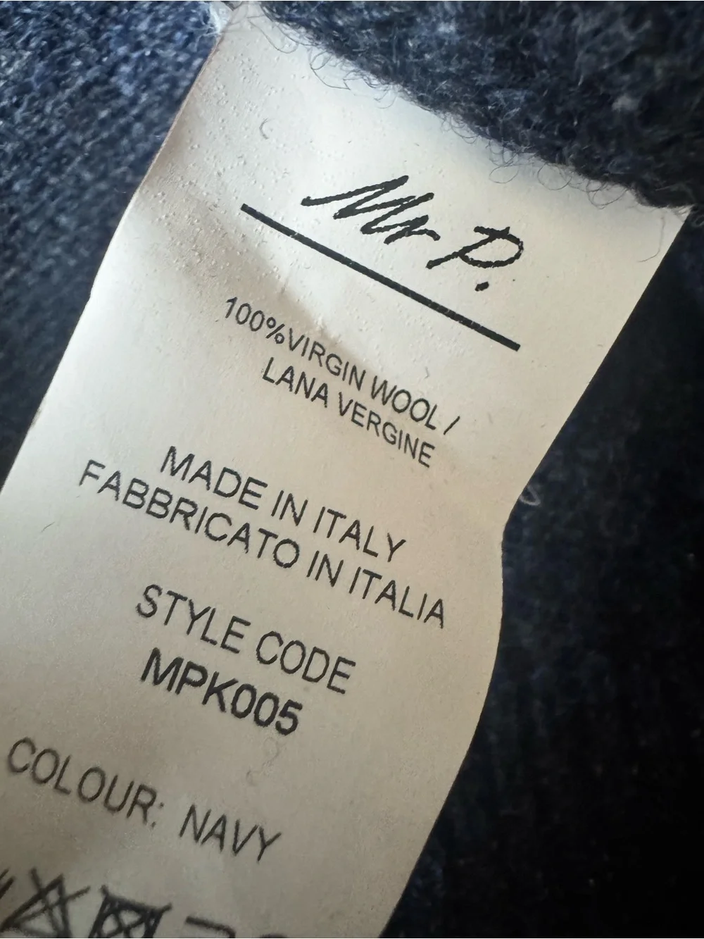 Mr P. Mens Virgin Wool Navy Pullover Sweater Crewneck Made In Italy Size XL